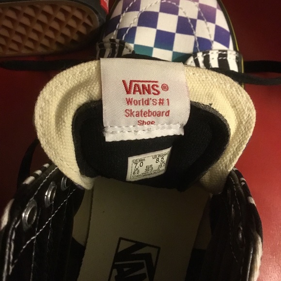 New Vans Customs Sk8-Hi multi color checkerboard animal mix sneakers zebra M 7 - Picture 4 of 7